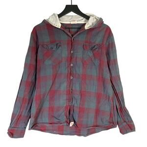 Body Glove Plaid Flannel Hoodie Shirt XL Button Down Western Grunge‎ Casual